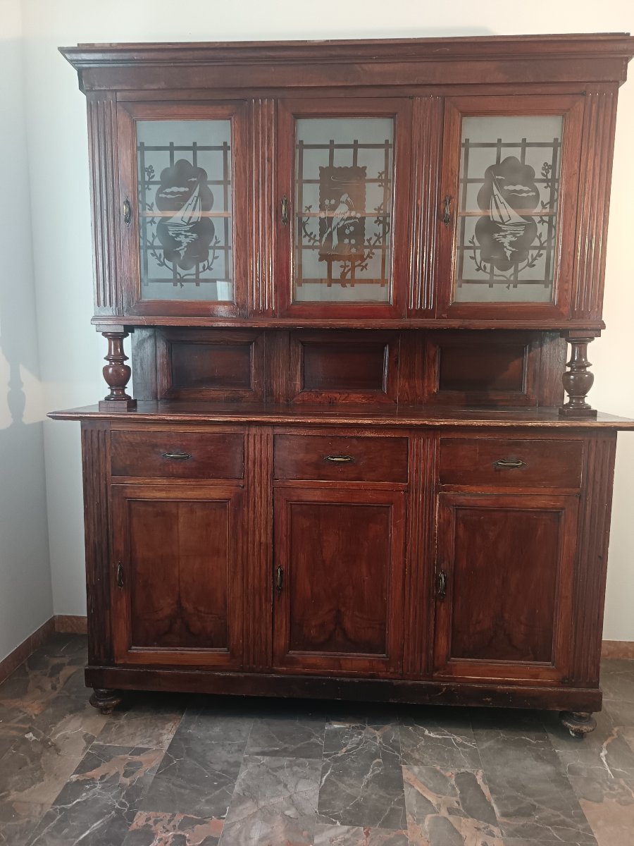 Ancienne garde-manger XIXe siècle en sapin avec verres satinés Émilie-Romagne Rimini-photo-2