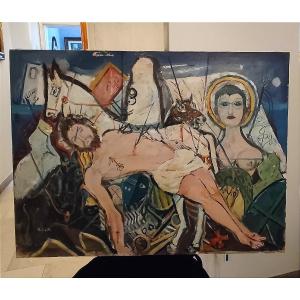 Huile sur toile de 1950 Saint Sébastien