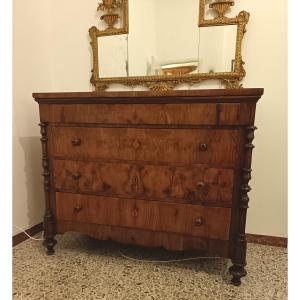 Commode en noyer 1840 avec colonnes Bologne