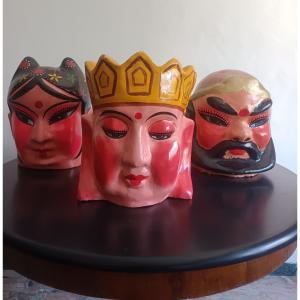Triptyque de masques chinois 1920 papier mâché