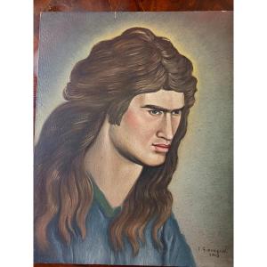 Huile sur panneau le visage de Jésus 1960 signé