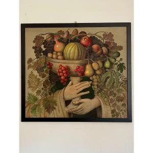 Huile sur tableaux 1951 Grande coupe de fruits avec mains