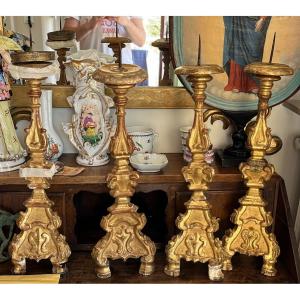 5 torcières baroques bois dorées à l'or fin du XVIIIe siècle