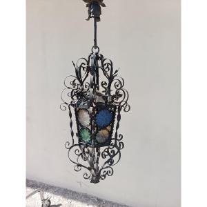 "santa Caterina" Venetian 800-series Sheet Metal Lantern With Stained Glass