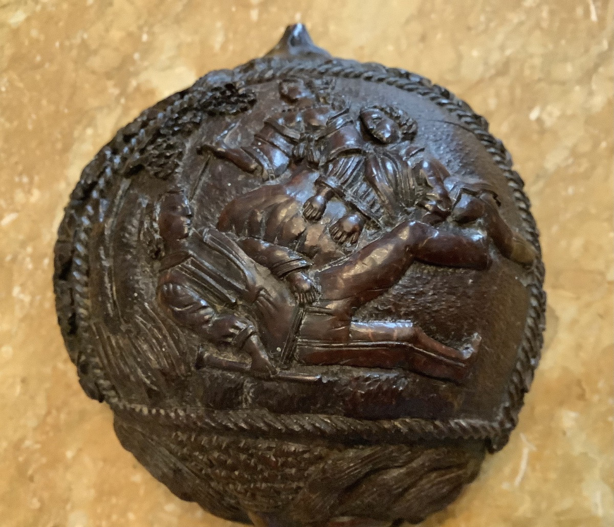 Carved Half Coconut, Exotic Work Of Convicts Or Revolutionary Prisoners -photo-2