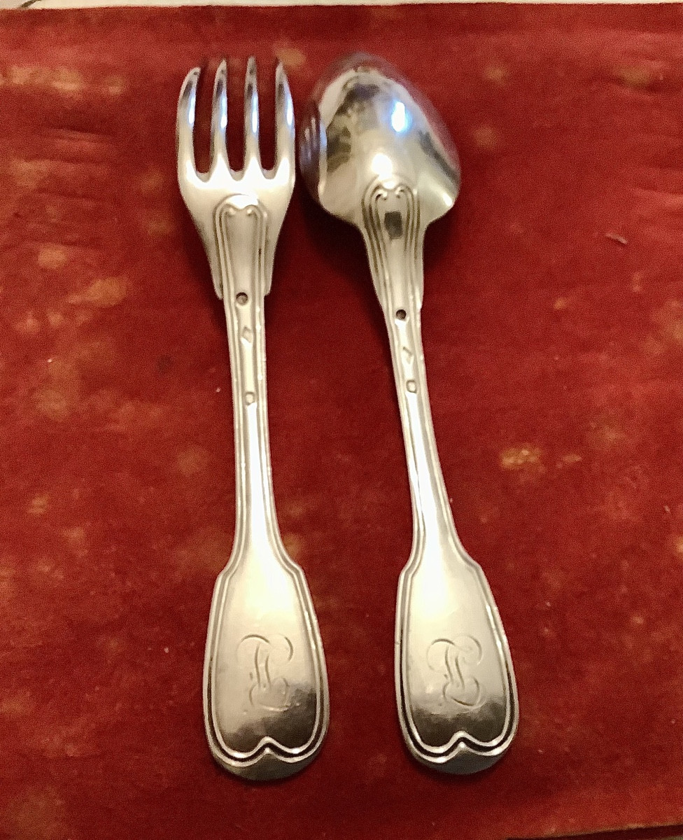 Silver-plated Cutlery With A Net-like Pattern, Minerva Hallmark 