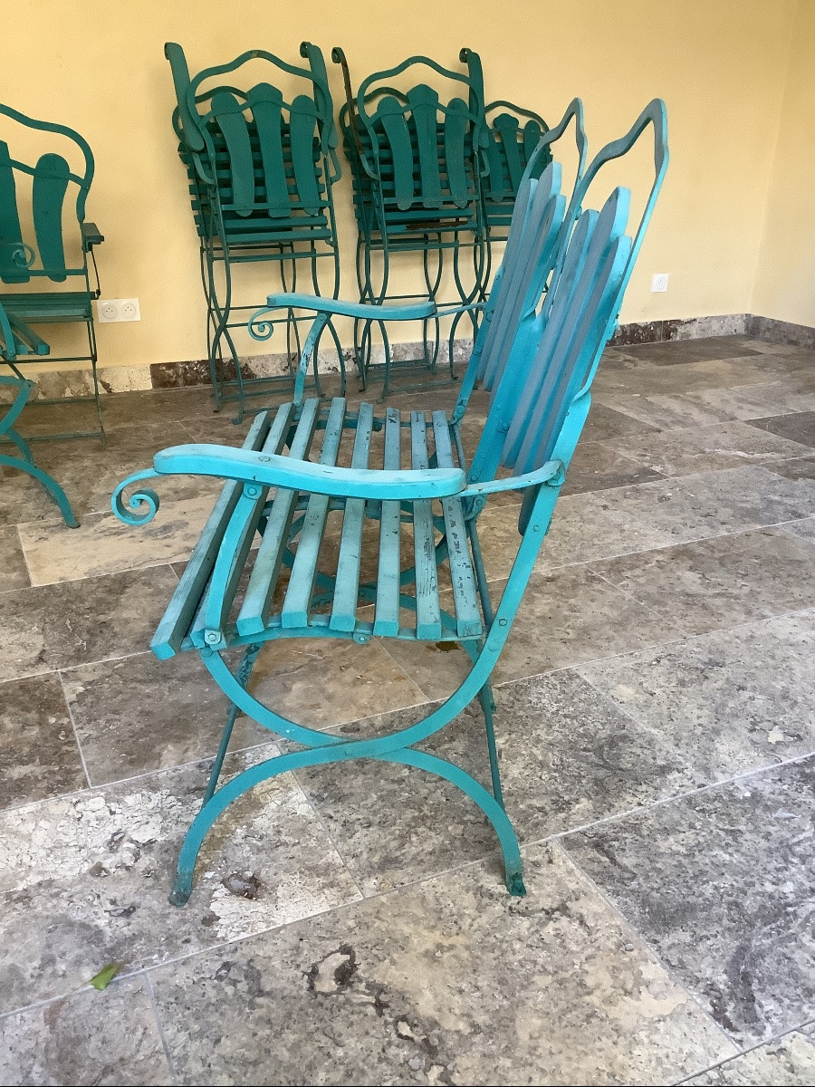 Banquette de jardin  pliable en fer forgé et bois -photo-2
