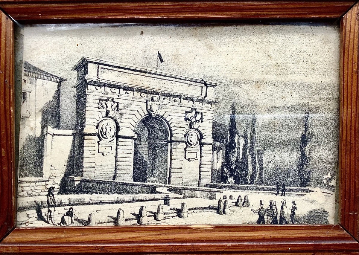 45_ Pair Of Small Pencil Drawings Representing 2 Views Of Montellier -photo-2