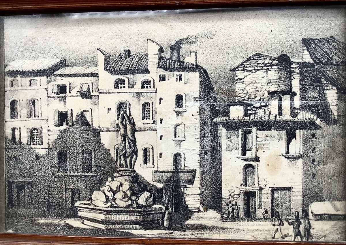 45_ Pair Of Small Pencil Drawings Representing 2 Views Of Montellier -photo-3