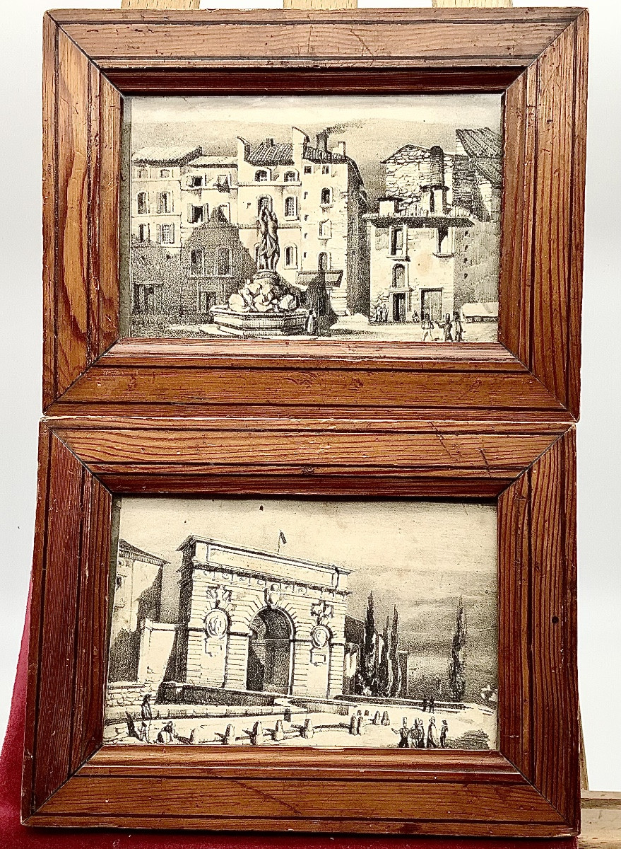 45_ Pair Of Small Pencil Drawings Representing 2 Views Of Montellier 