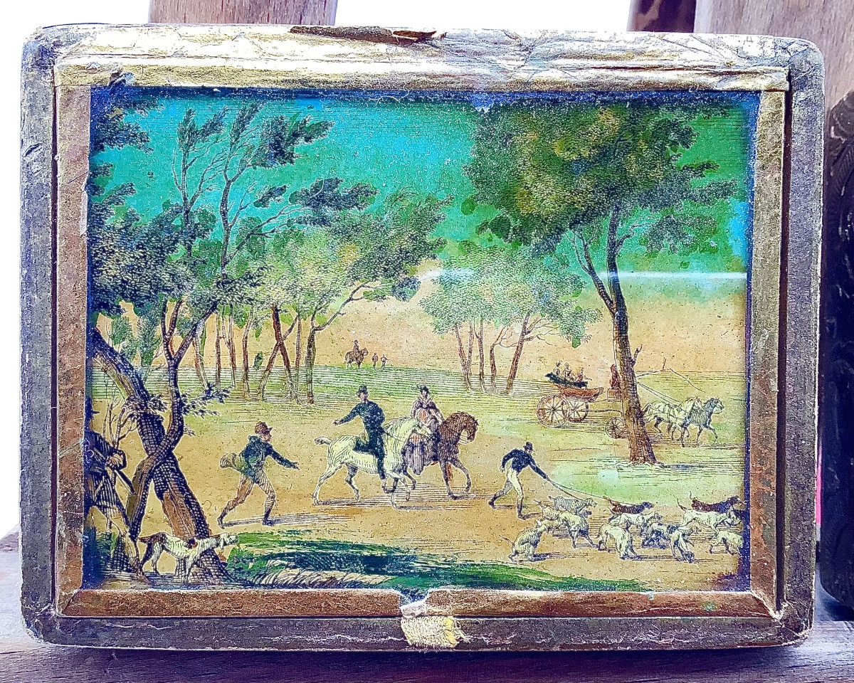 45_ Paire de petites boîtes  cartonnées ,avec fixės sous verre-photo-2