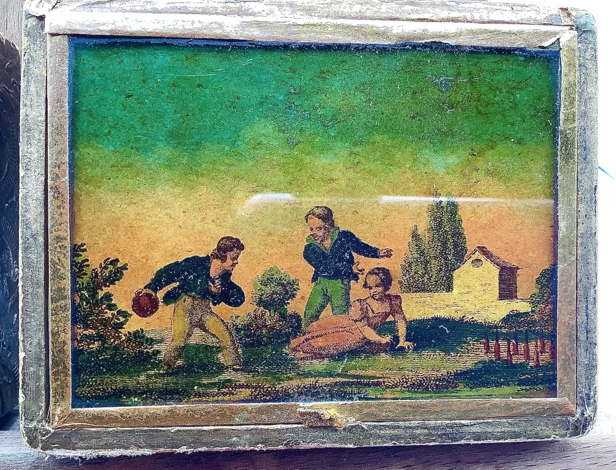 45_ Paire de petites boîtes  cartonnées ,avec fixės sous verre-photo-3