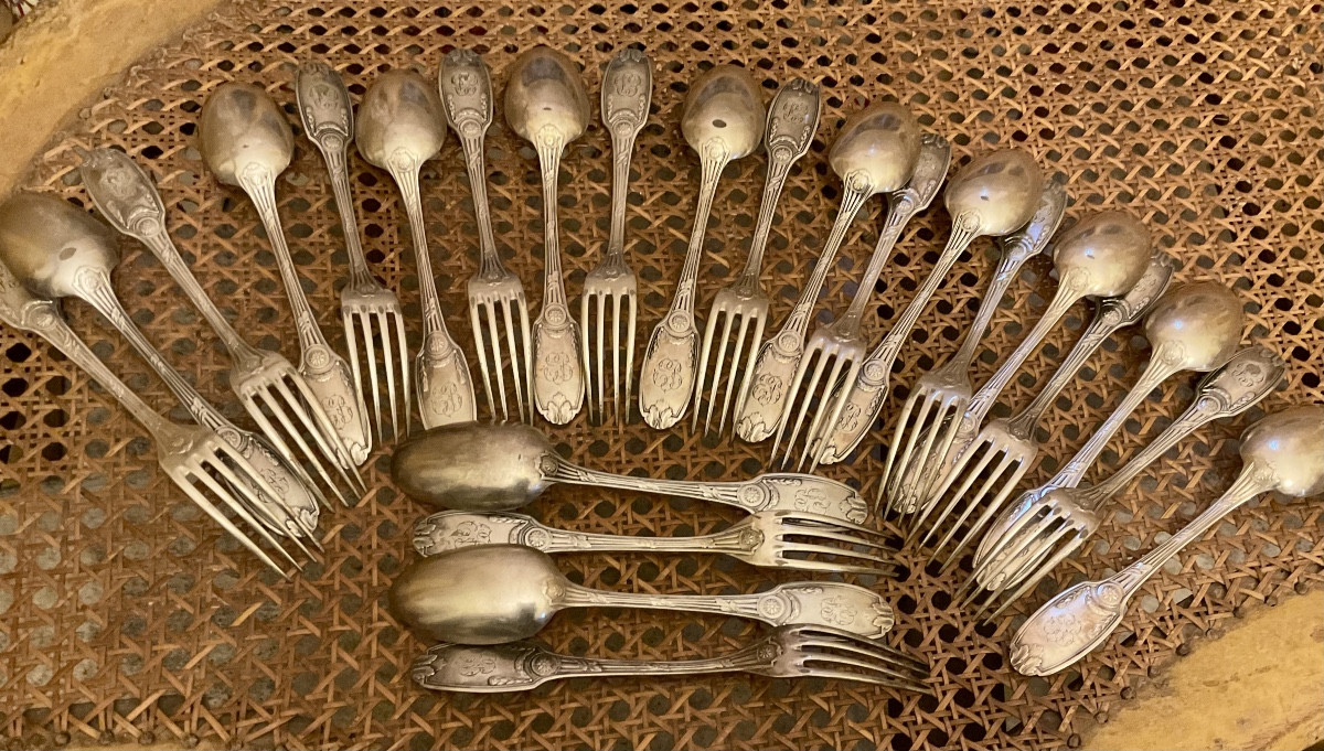 Partie de ménagère Christopher en métal argente 52 pièces vers 1917 