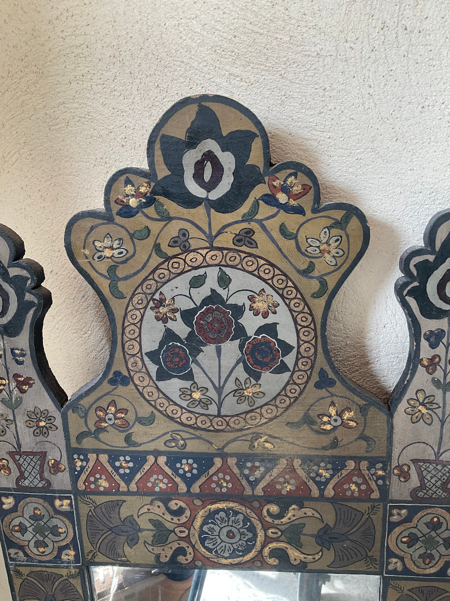 Miroir oriental en bois peint-photo-2
