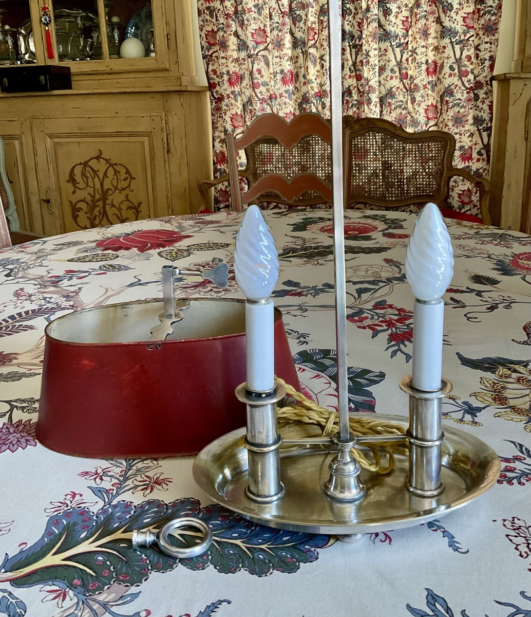 Lampe bouillotte en métal argenté de forme ovale -photo-2