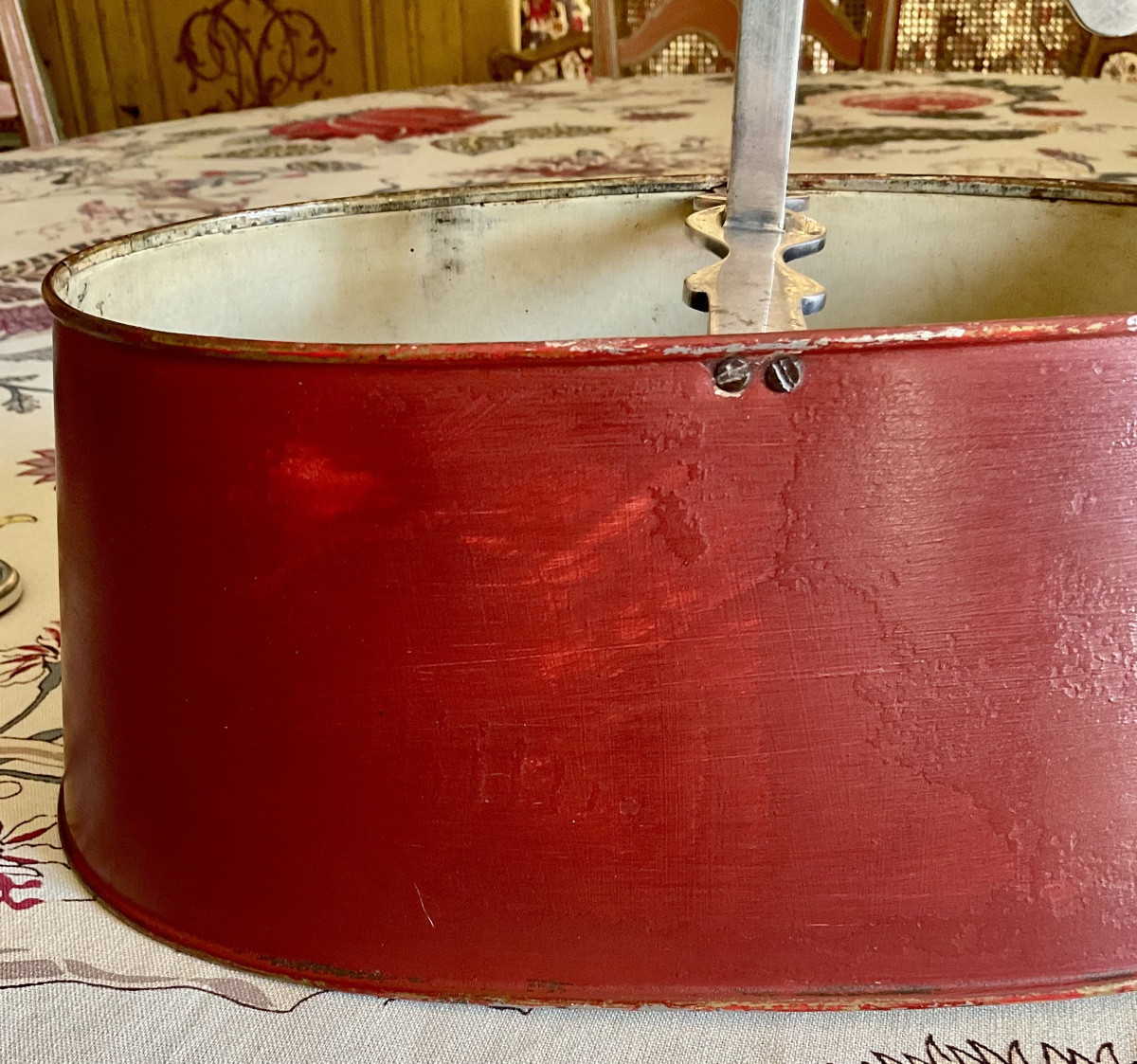 Lampe bouillotte en métal argenté de forme ovale -photo-3