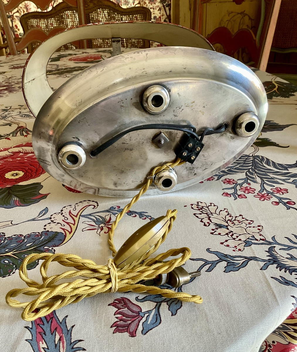 Lampe bouillotte en métal argenté de forme ovale -photo-4