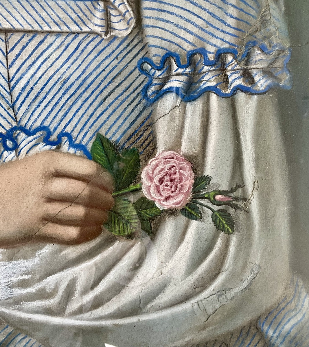 Pastel Under Glass Of A Young Girl From The Louis Plilippe Period-photo-2