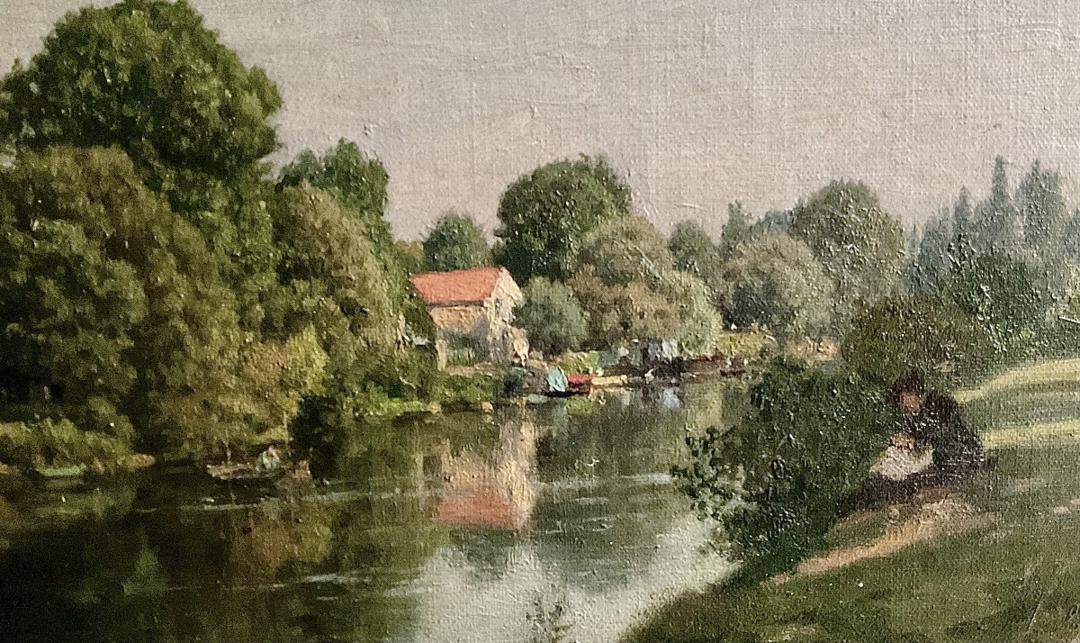 Huile sur toile paysage par Eugène Bataille -photo-2