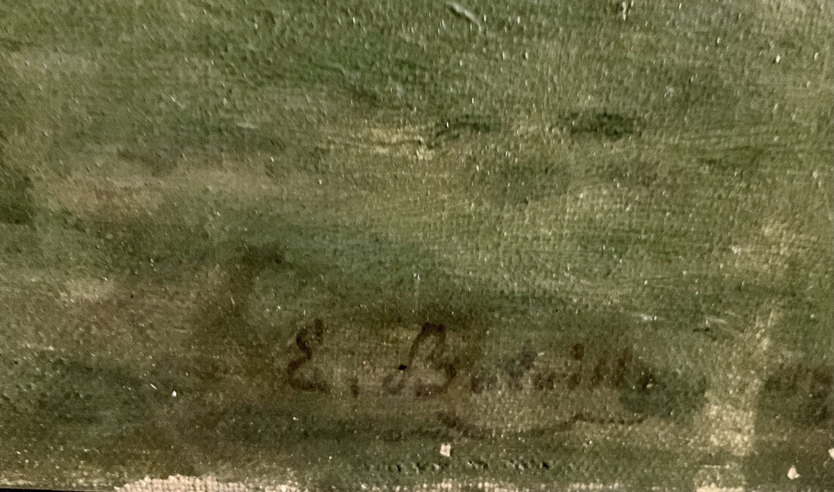 Huile sur toile paysage par Eugène Bataille -photo-3