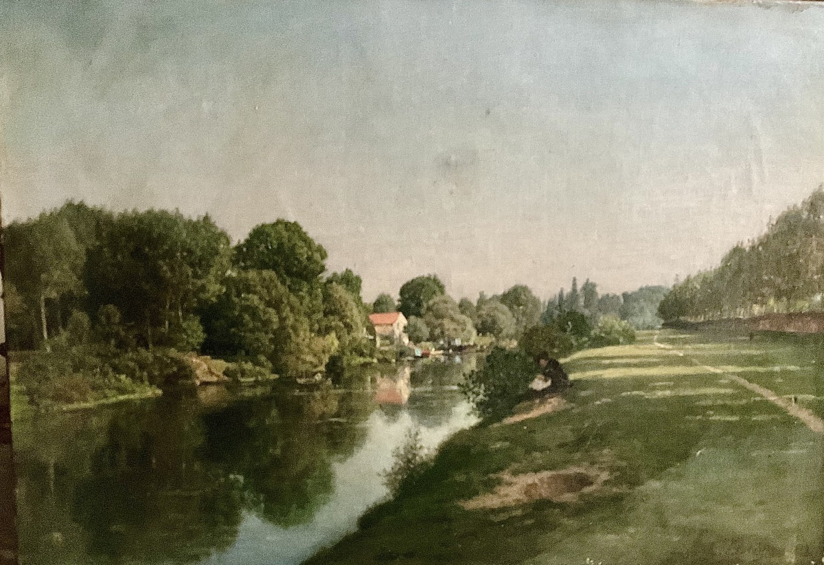 Huile sur toile paysage par Eugène Bataille 