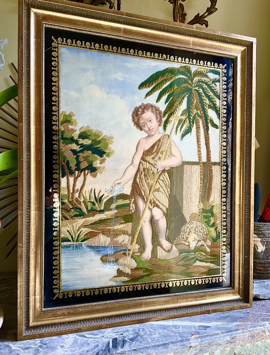 Saint jean Baptiste ,Broderie sur soie 