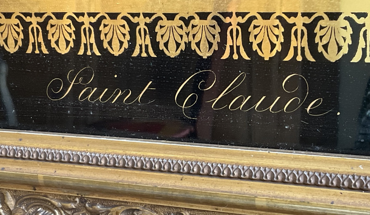 Broderie sous verre eglomisė au point de chenille représentant Saint Claude -photo-2