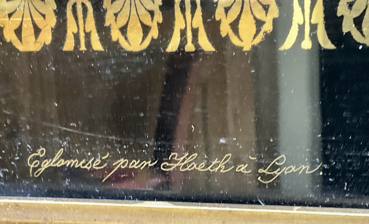 Broderie sous verre eglomisė au point de chenille représentant Saint Claude -photo-1