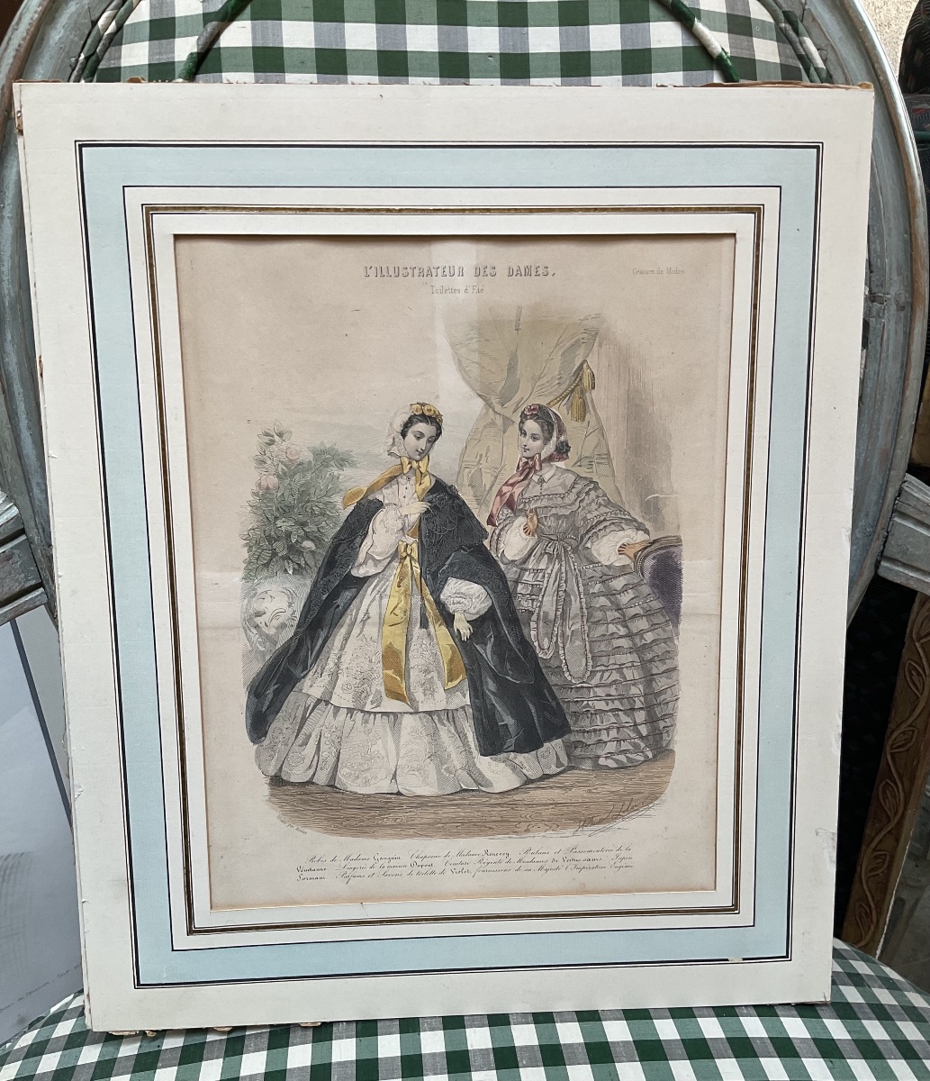 Pair Of Colored Fashion Engravings From Around 1860 -photo-2