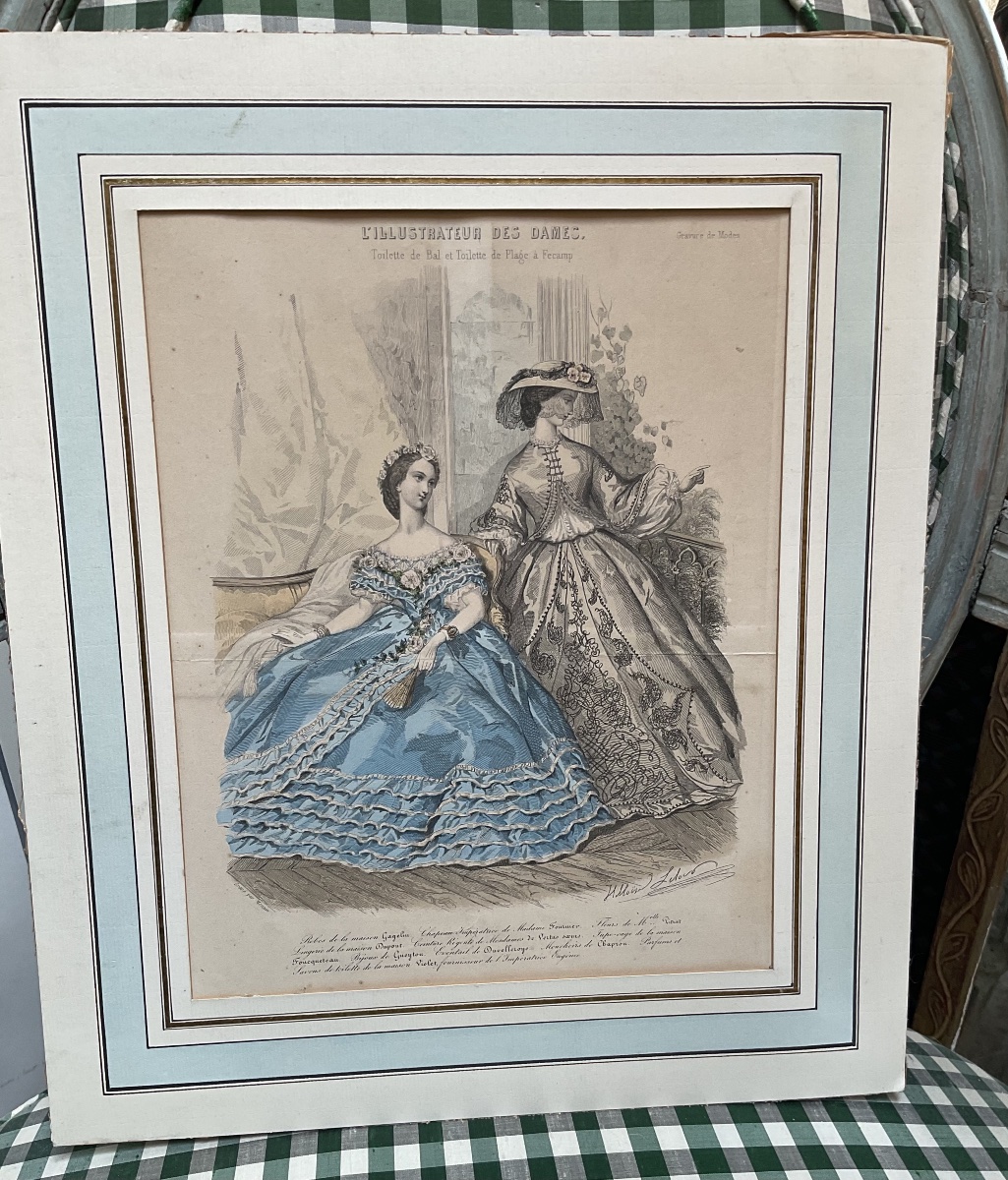 Pair Of Colored Fashion Engravings From Around 1860 