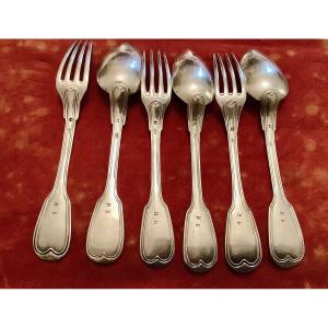 Série de 3 couverts au filet en argent massif 