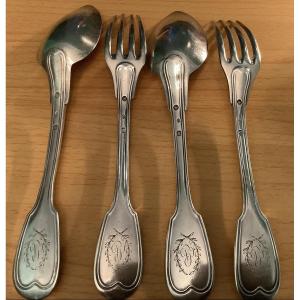 2 couverts au filet en argent massif 