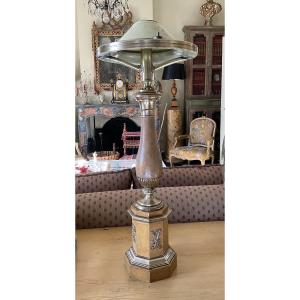 Lampe Carcel en tôle peinte jaune d’or et bronze 