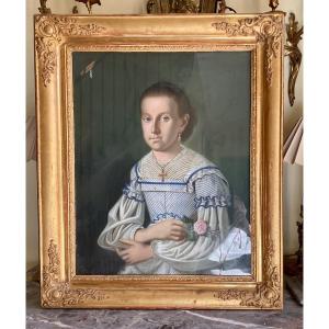 Pastel sous verre d’ une jeune fille d’ époque Louis Plilippe 
