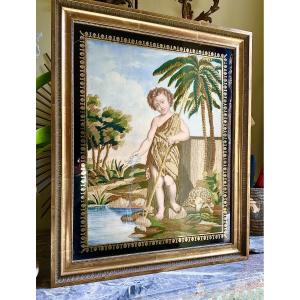 Saint jean Baptiste ,Broderie sur soie