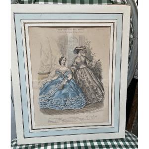 Pair Of Colored Fashion Engravings From Around 1860