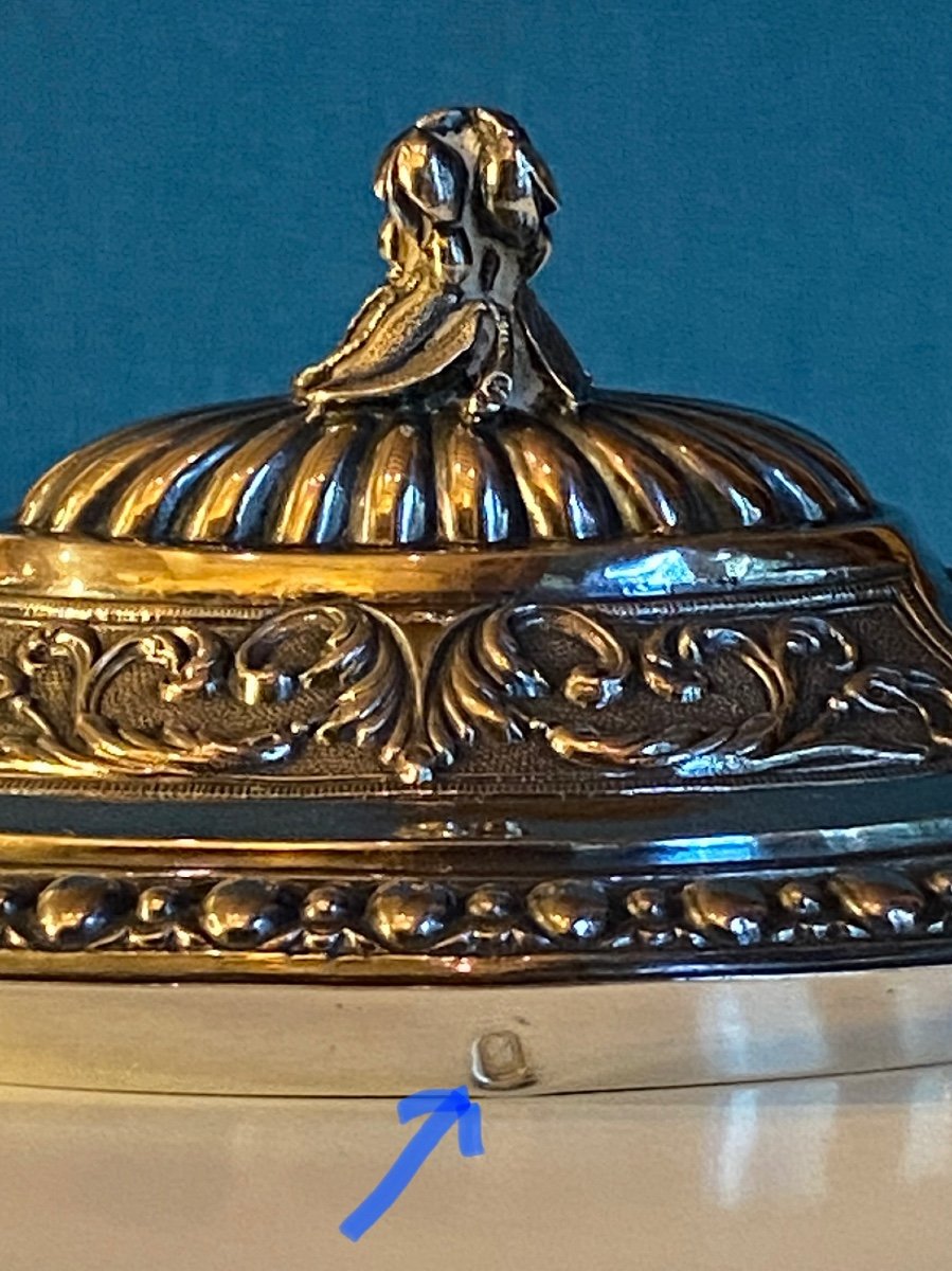 Solid Silver Sugar Bowl Decor At La Berain XIXth Louis XIV Style.-photo-1