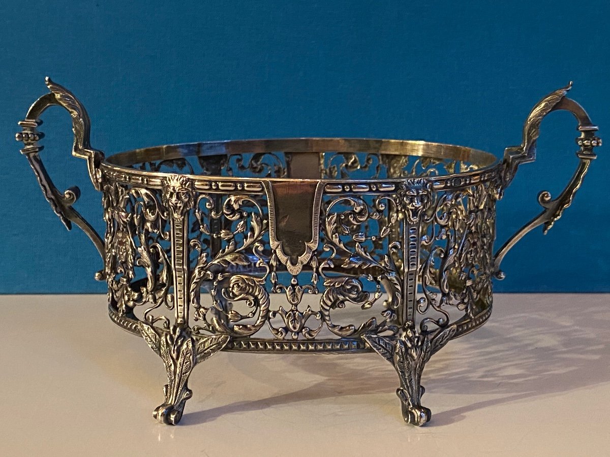 Solid Silver Sugar Bowl Decor At La Berain XIXth Louis XIV Style.-photo-8