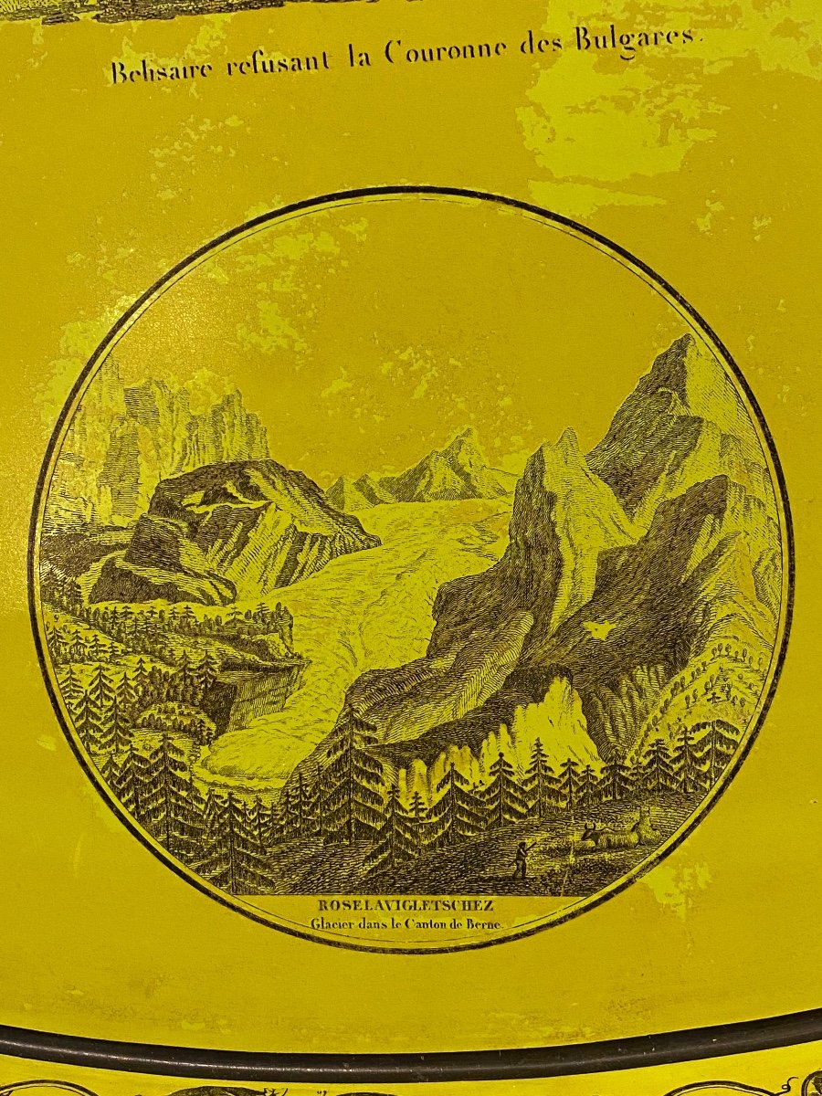 Important Tray In Painted Sheet Metal Antique Scene And Views Of The Swiss Jura XIXth Circa 1820.-photo-6