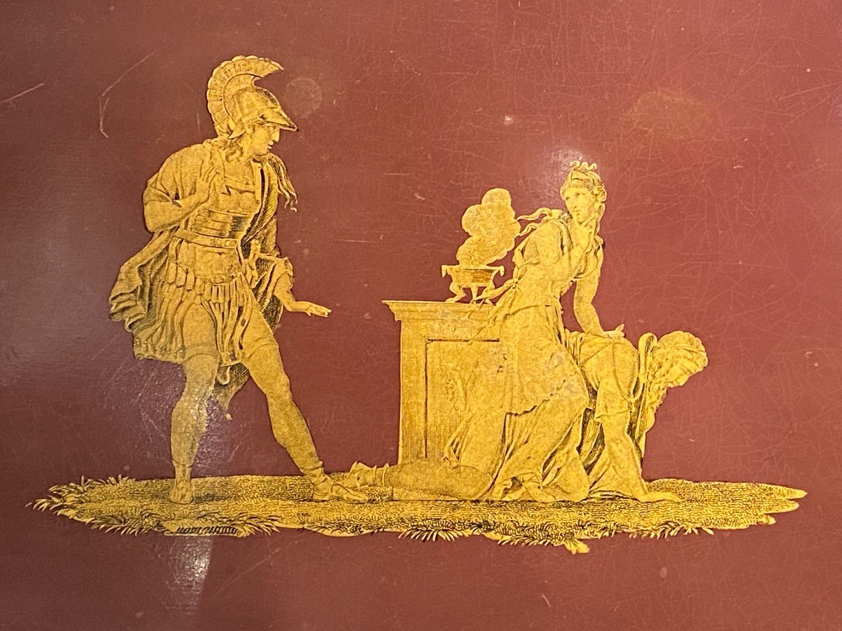 Important Tray In Painted Sheet Metal Decor In The Antique Period Early XIXth 1st Empire.-photo-1