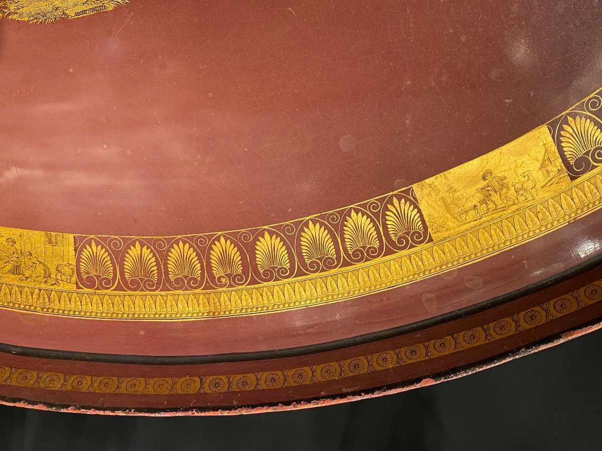 Important Tray In Painted Sheet Metal Decor In The Antique Period Early XIXth 1st Empire.-photo-8