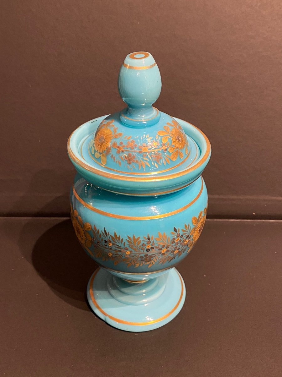 Rare Sucrier En Opaline Turquoise Décor De J-b Desvignes XIXeme époque Charles X.-photo-2