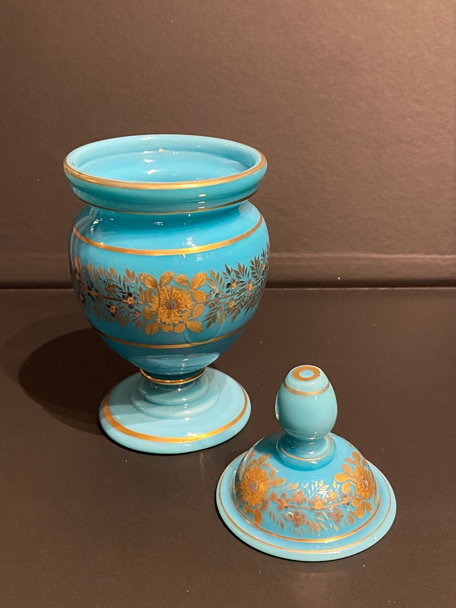 Rare Sucrier En Opaline Turquoise Décor De J-b Desvignes XIXeme époque Charles X.-photo-4