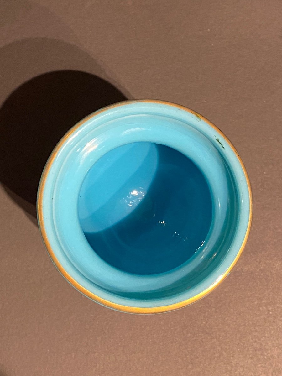 Rare Sucrier En Opaline Turquoise Décor De J-b Desvignes XIXeme époque Charles X.-photo-6