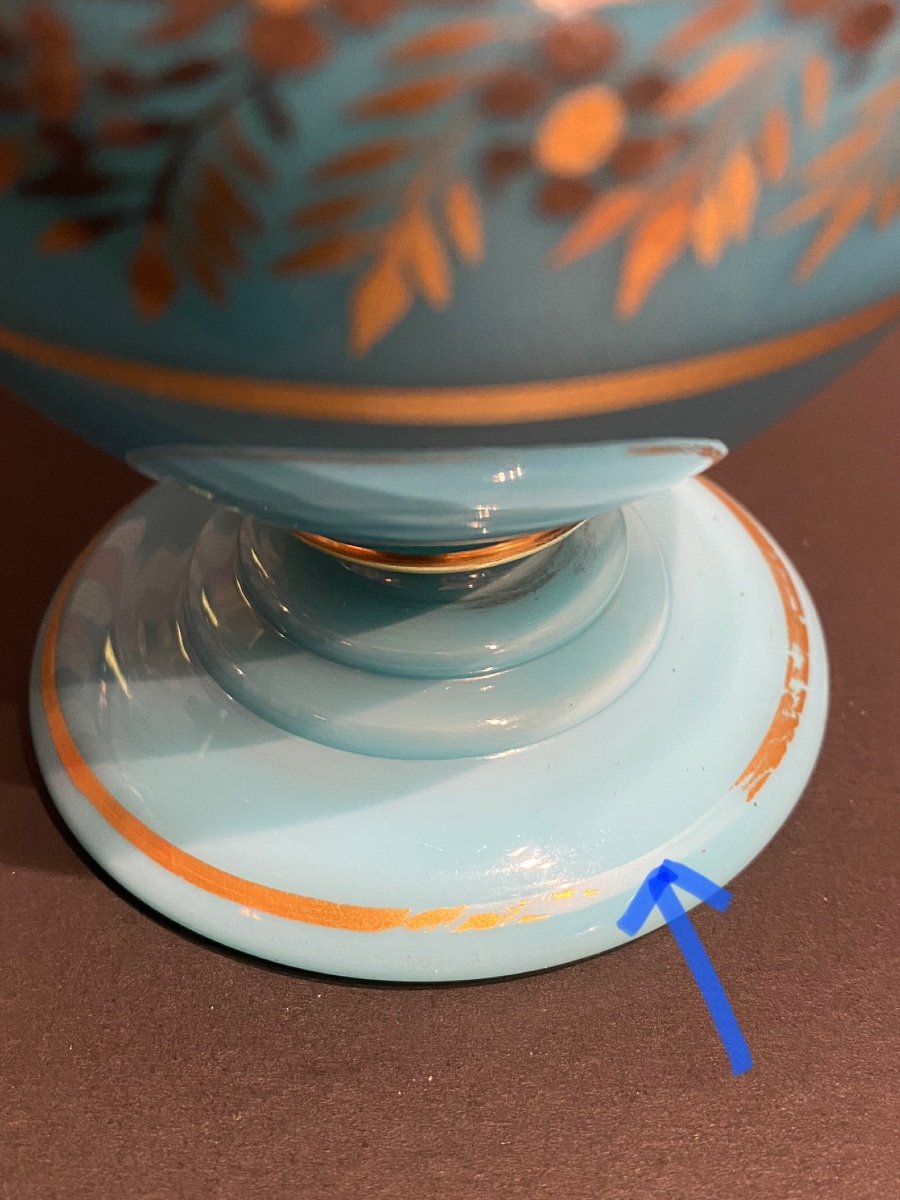 Rare Sucrier En Opaline Turquoise Décor De J-b Desvignes XIXeme époque Charles X.-photo-8