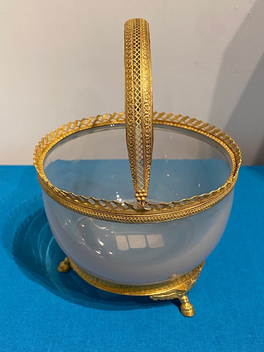 Cup In The Shape Of A Basket In Soapy Opaline Mounted Gilt Bronze Chiselled XIXth Charles X.-photo-4
