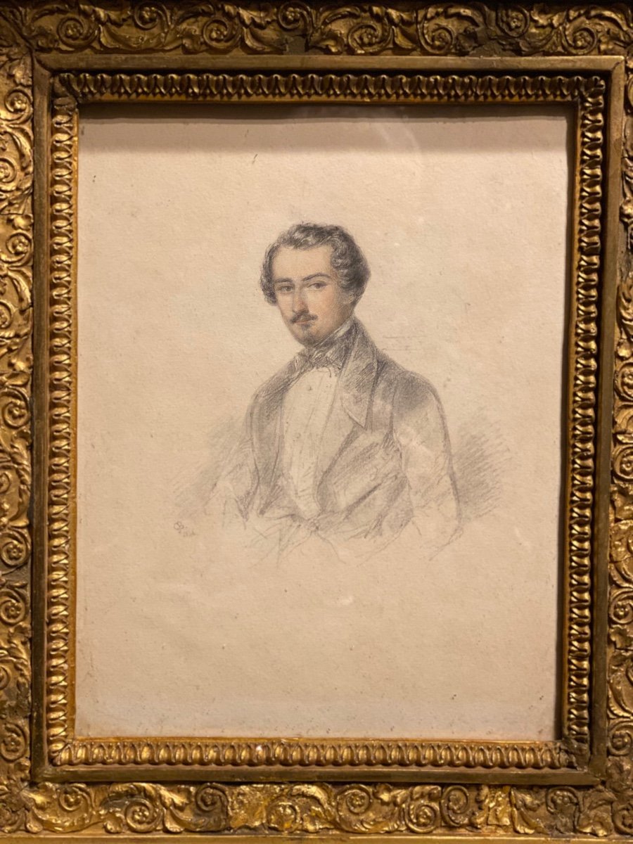 Drawing Portrait Of A Man Framed XIXth Louis Phillipe Period.-photo-3