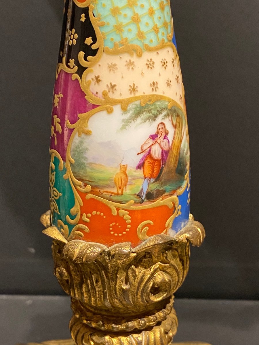 Rare And Important Bronze And Porcelain Table Screen Candlestick XIXth Louis Phillipe Period.-photo-5