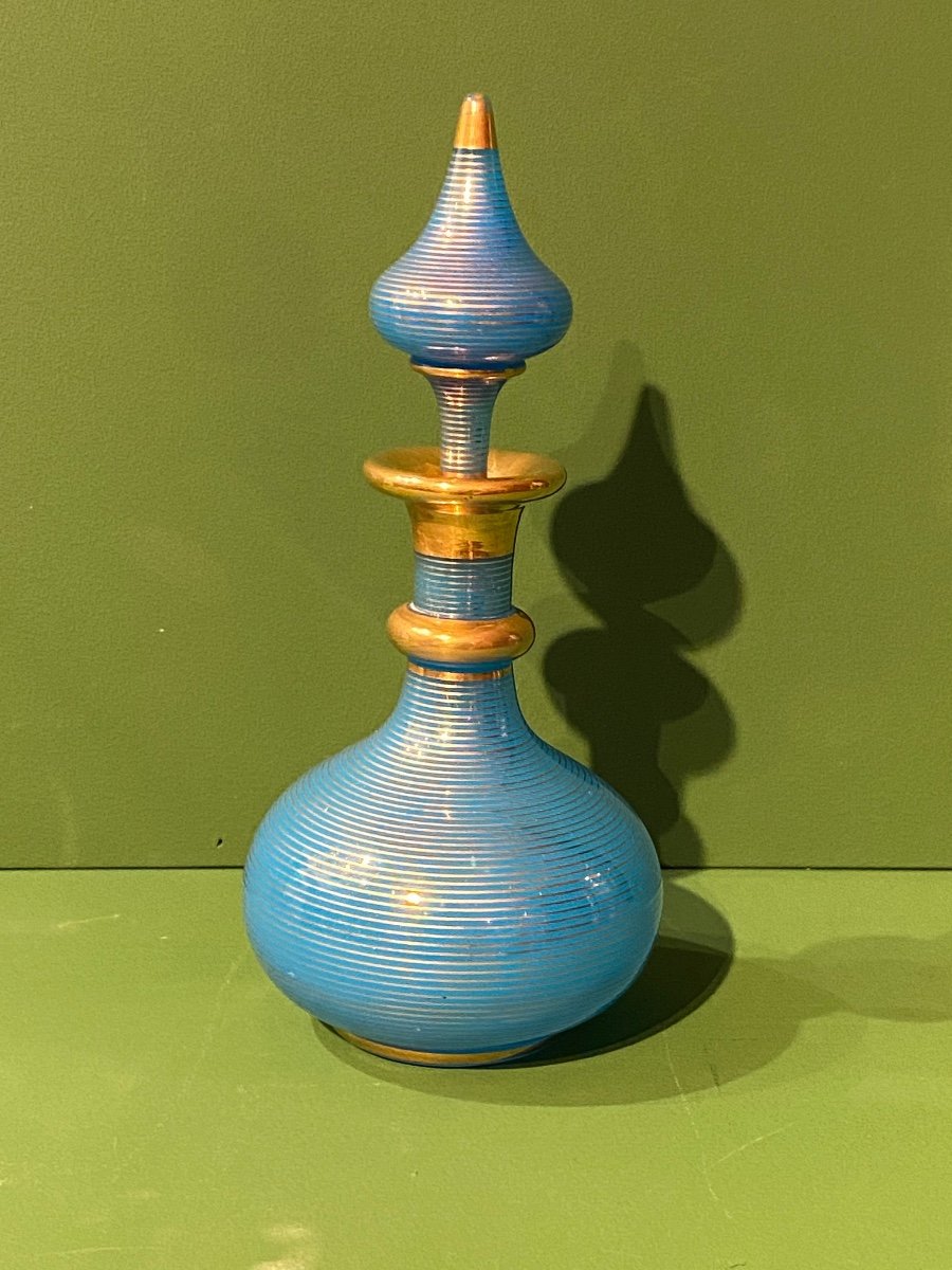 Flacon En Opaline Bleu Décor Or Manufacture De Baccarat Milieu XIXeme époque Napoléon III.-photo-2