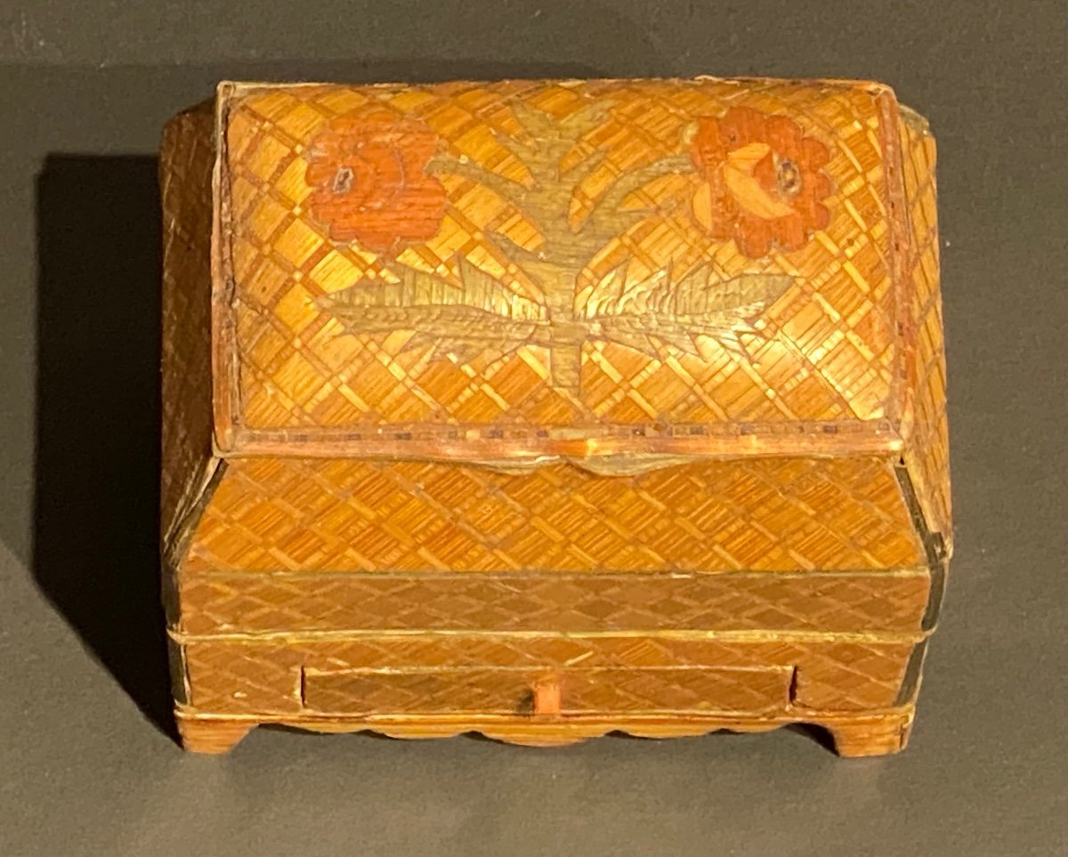 Rare Boîte à Mouches, coffret , nécessaire En Marqueterie De Paille XVIIIeme époque Louis XVI.-photo-4